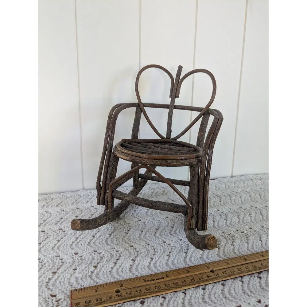 Miniature Doll Sized Twig Rocking Chair - Heart - 9.75